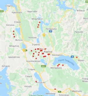 Ενδεικτικός χάρτης της αγροτικής γης που είχαν αρπάξει οι Οθωμανοί στην Αιτωλοακαρνανία πριν το 1821